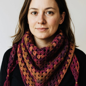 Ciepła kolorowa chusta Granny z chwostami ręcznie robiona