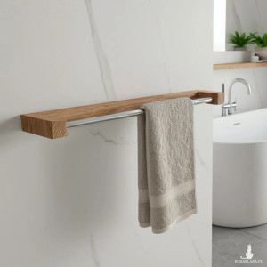 Dębowy wieszak na ręczniki z prętem ze stali nierdzewnej 58 cm