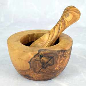 Moździerz płaski z tłuczkiem 12 cm drewno oliwne