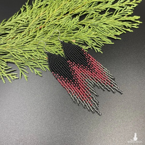 Kolczyki cieniowane czarno malinowo srebrne #1029