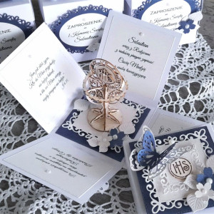 Zaproszenie na Pierwszą Komunię Świętą Exploding Box Chabrowy Kielich