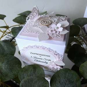 Zaproszenie na Pierwszą Komunię Świętą Exploding Box Różowy Kielich