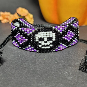 Bransoletka fioletowa z motywem czaszki rokowa punkowa gotycka na Helloween