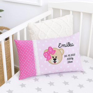 Poduszka dekoracyjna z haftem imienia i metryczka, prezent narodziny dziecka