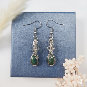 Kolczyki Agat Mszysty stal chirurgiczna wirewrapping handmade