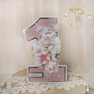 Urodzinowa kartka cyferka, prezent na roczek "OhBabyRose" GOTOWA