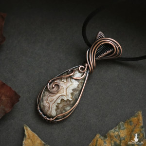 Wisiorek miedziany naszyjnik agat crazy lace wire wrapping