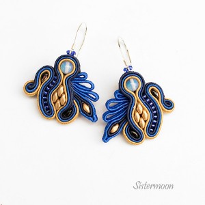 Małe kolczyki sutasz Szafir i Złoto