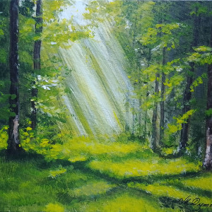 OBRAZ RĘCZNIE MALOWANY AKRYLOWY "IM DALEJ W LAS" - 24x30cm