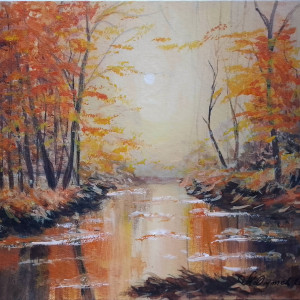 OBRAZ RĘCZNIE MALOWANY AKRYLOWY "JESIENNA MELANCHOLIA" - 24x30cm