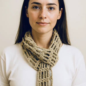 Wąski ażurowy szalik naszyjnik ozdoba na szyję beż