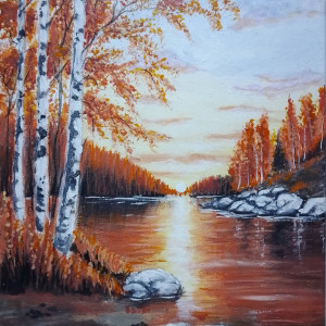 OBRAZ RĘCZNIE MALOWANY OLEJNY "JESIENNY BEZCZAS" - 24x30cm