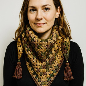 Ciepła kolorowa chusta Granny z chwostami ręcznie robiona