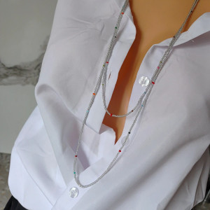 Bransoletka Naszyjnik Szara Długa Boho Sznurek w Kropki