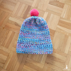 6914 Wielokolorowa Czapka Zimowa z Neonowym Pomponem