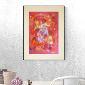 nowoczesna grafika na ścianę, kolorowa abstrakcja, dekoracja do loftu, abstrakcyjny rysunek A3, styl memphis obraz 30x40, obraz malowany ręcznie, obraz w ciepłych kolorach