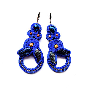 Cobalt Leaves  kolczyki sutaszowe