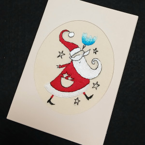 Ręcznie haftowana kartka z Mikołajem