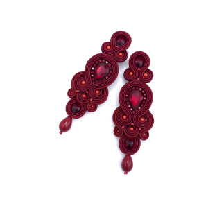 Kolczyki sutasz bordowe „Keira” wieczorowe eleganckie z kryształkami