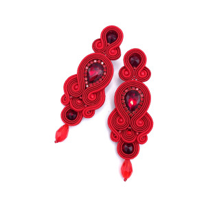 Kolczyki sutasz czerwone „Keira” wieczorowe eleganckie z kryształkami