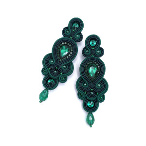 Kolczyki sutasz zielone „Keira” wieczorowe długie eleganckie z kryształkami