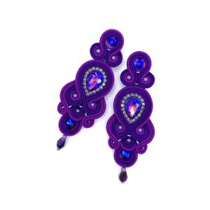 Kolczyki sutasz fioletowe „Keira” wieczorowe eleganckie z kryształkami