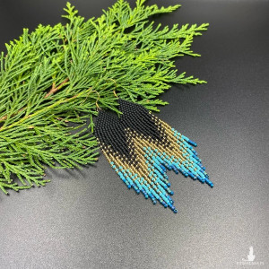 Kolczyki cieniowane z frędzlami czarny złoty turkus #1033