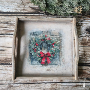 Drewniana taca -  Świąteczny wianek