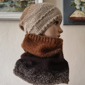 RĘCZNIE NA DRUTACH - Z karmelem - miły, ciepły komplet z alpaką. Projekt autorski