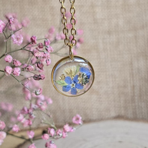 Bukiet kwiatowy łąka Złota zawieszka złoty wisiorek kwiat naszyjnik żywica z żywicy kwiaty niezapominajki