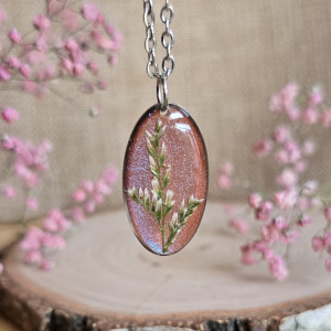 Srebrna zawieszka srebrny wisiorek naszyjnik żywica z żywicy kwiaty z kwiatami jajowata retro naturalna dziewczęca kobieca brokat