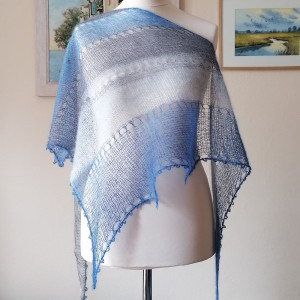 RĘCZNIE NA DRUTACH - Zmierzch - piórkowa, asymetryczna chusta z jedwabiu i moheru