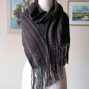 RĘCZNIE NA DRUTACH - Mus kawowy - oryginalny, długi szal boho unisex