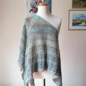 RĘCZNIE NA DRUTACH - bardzo duża, ekskluzywna, ciepła, chusta z merino, jedwabiu i moheru