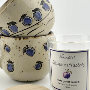 Zestaw świeca plus filiżanka - zimowa śliwką