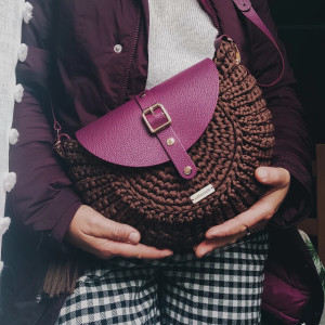 torebka na szydełku oreo maxi dodatki ze skóry naturalnej