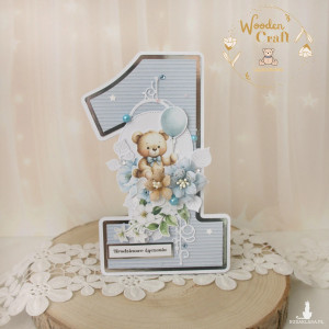 Urodzinowa kartka cyferka, prezent na roczek "Baby Blue 2" GOTOWA