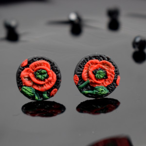 Małe kolczyki sztyfty "czerwony mak"
