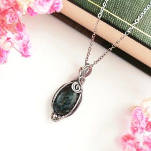 Naszyjnik Agat Mszysty stal chirurgiczna wisiorek handmade wirewrapping