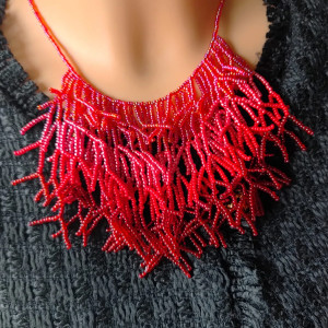 Naszyjnik Koralikowy Patyczaki Czerwone