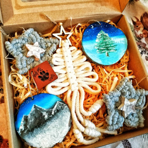 Zestaw 5 rękodzielniczych zawieszek na choinkę – naturalne, klimatyczne, bez plastiku