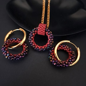 Zestaw „Crimson Vivid Loops” - Kolczyki Naszyjnik z Koralików
