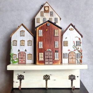 Wieszak - drewniane domki - na klucze i inne drobiazgi 4