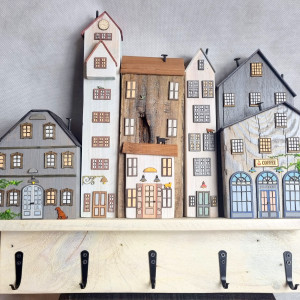 Wieszak - drewniane domki - na klucze i inne drobiazgi 5