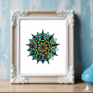 53. MANDALA NA OSTRO - SZMARAGDOWA - rysunek, plakat.