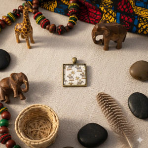 6834  Wisiorek Zebra i Palmy - Naszyjnik Safari - Biżuteria Afrykańska - Prezent