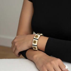 182. Unikalna Bransoletka Vintage z Geometrycznymi Wzorami – Kość, Mosiądz i Historyczna Patyna!