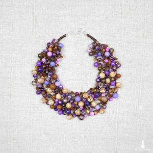 6950 Wielorzędowy Naszyjnik - Fiolet, Karmel, Mocha