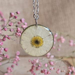 Wieczne kwiaty srebrna zawieszka srebrny wisiorek naszyjnik żywica z żywicy kwiaty z kwiatami jajowata naturalna dziewczęca kobieca stokrotka