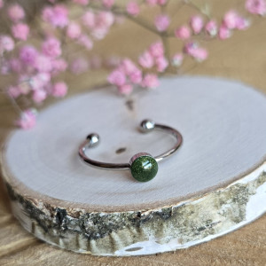 Srebrny pierścionek regulowany zielony brokatowy zielone oczko żywica butelkowa zieleń